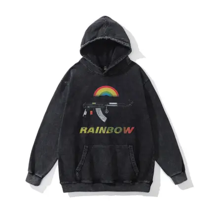 Худі «RAINBOW»: виготовлене з високоякісної бавовни, має оригінальний принт автомата з райдугою. З кенгуру-кишенями та капюшоном. Без застібки.
