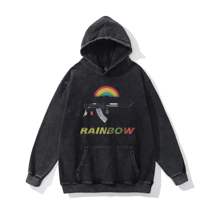 Худі «RAINBOW»: виготовлене з високоякісної бавовни, має оригінальний принт автомата з райдугою. З кенгуру-кишенями та капюшоном. Без застібки.