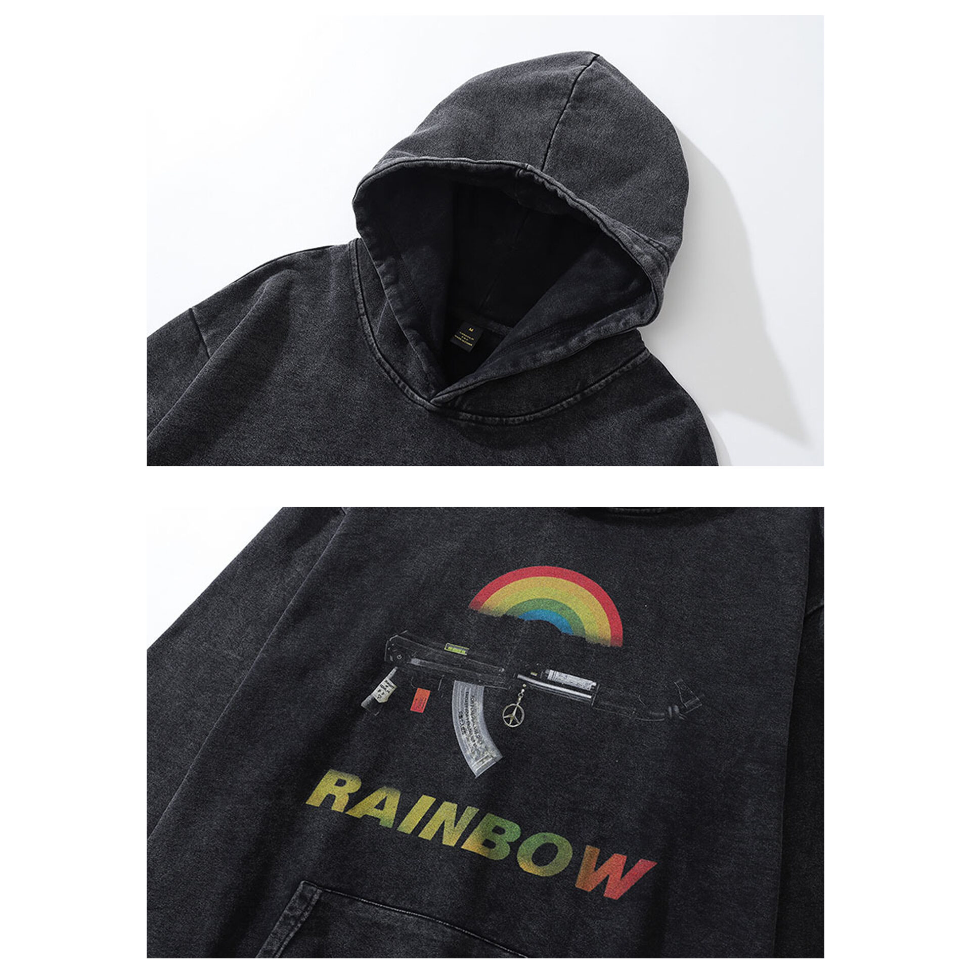 Худі «RAINBOW»: виготовлене з високоякісної бавовни, має оригінальний принт автомата з райдугою. З кенгуру-кишенями та капюшоном. Без застібки.