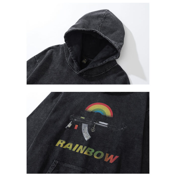 Худі «RAINBOW»: виготовлене з високоякісної бавовни, має оригінальний принт автомата з райдугою. З кенгуру-кишенями та капюшоном. Без застібки.