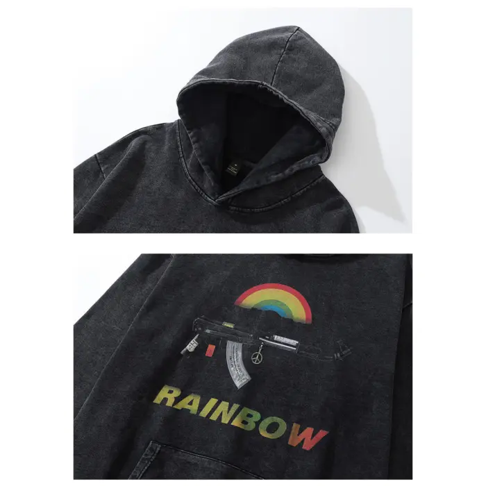 Худі «RAINBOW»: виготовлене з високоякісної бавовни, має оригінальний принт автомата з райдугою. З кенгуру-кишенями та капюшоном. Без застібки.