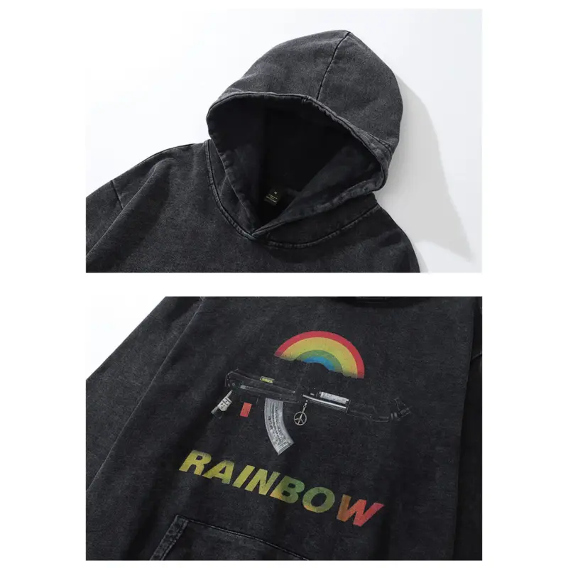 Худі «RAINBOW»: виготовлене з високоякісної бавовни, має оригінальний принт автомата з райдугою. З кенгуру-кишенями та капюшоном. Без застібки.