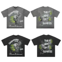Футболка з принтом черепа, зеленими вогнями і написами "ONENINE Brand" та "THE ART OF ILLNESS".