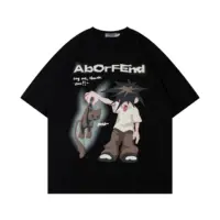 Футболки «Aborfend - Tag me, thank you!» у білому, кремовому, коричневому та чорному кольорах з принтом персонажа і написом.