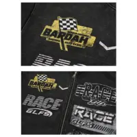 Zip-худі «RACE» з гоночними принтами в рожевому, бежевому та чорному кольорах.
