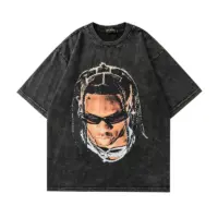Футболка-oversize із темної бавовни з друком обличчя у стилі Travis Scott.
