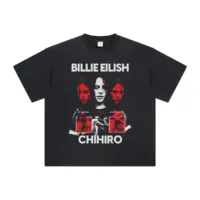 Чорна футболка oversize із принтом Billie Eilish і графічними елементами.