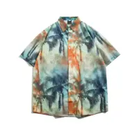 Барвиста сорочка-гавайка Tropical Breeze з принтом пальм у синьо-помаранчевих тонах