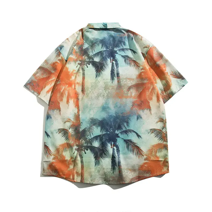 Барвиста сорочка-гавайка Tropical Breeze з принтом пальм у синьо-помаранчевих тонах