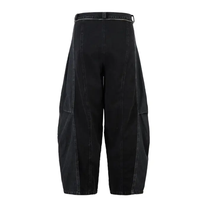 Чорні джинси Shadow Flannel з широким кроєм і вшитою картатою фланелевою вставкою, вигляд спереду та ззаду