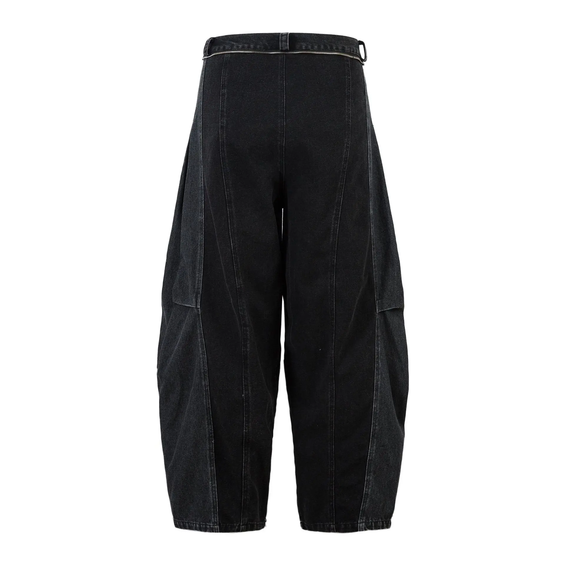 Чорні джинси Shadow Flannel з широким кроєм і вшитою картатою фланелевою вставкою, вигляд спереду та ззаду