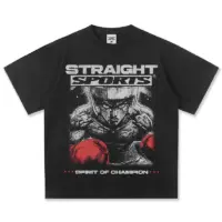Футболка Straight Sports із зображенням боксера в червоних рукавичках і написом Spirit of Champion, oversize крій, 100% щільна бавовна 300 г/м², у чотирьох кольорах: білий, чорний, vintage чорний, бежевий.