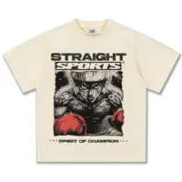 Футболка Straight Sports із зображенням боксера в червоних рукавичках і написом Spirit of Champion, oversize крій, 100% щільна бавовна 300 г/м², у чотирьох кольорах: білий, чорний, vintage чорний, бежевий.
