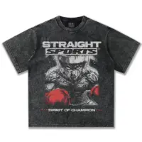 Футболка Straight Sports із зображенням боксера в червоних рукавичках і написом Spirit of Champion, oversize крій, 100% щільна бавовна 300 г/м², у чотирьох кольорах: білий, чорний, vintage чорний, бежевий.